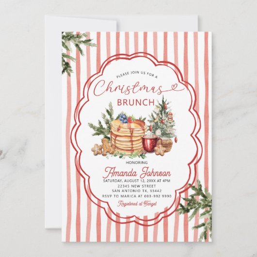 Cozy Pancakes & Holiday Pine Christmas Brunch 招待状 (正面)