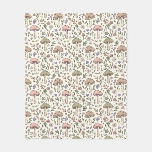 Cozy Pastel Cream Fungi Seamless Pattern Gift フリースブランケット (正面)