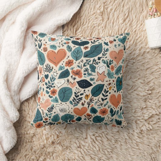 Cozy Pastel Floral & Geometric Pattern Pillow クッション (ブランケット)