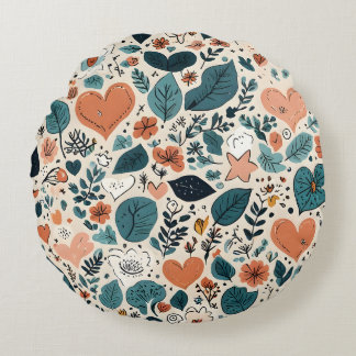 Cozy Pastel Floral & Geometric Pattern Pillow ラウンドクッション