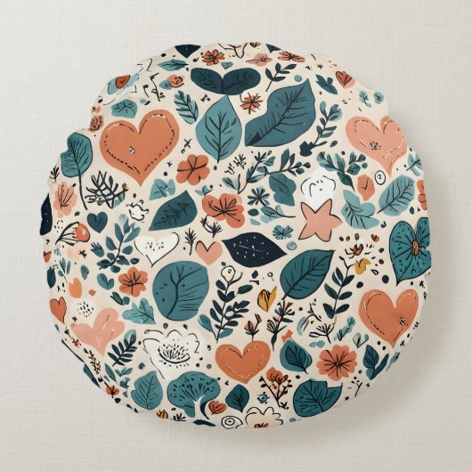 Cozy Pastel Floral & Geometric Pattern Pillow ラウンドクッション (正面)
