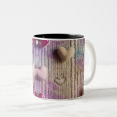 Cozy Pastel Knit Texture Multi Heart Two-Tone Mug ツートーンマグカップ (正面右)