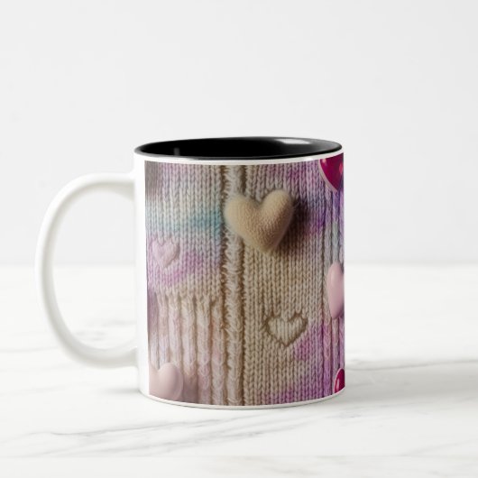 Cozy Pastel Knit Texture Multi Heart Two-Tone Mug ツートーンマグカップ (左)