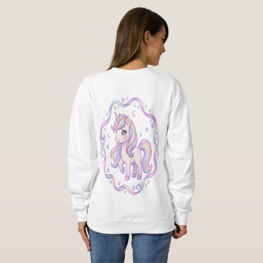 Cozy Pastel Unicorn Fleece Pullover スウェットシャツ (裏面フル)