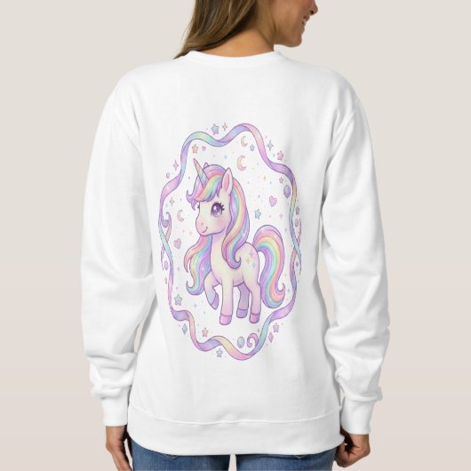 Cozy Pastel Unicorn Fleece Pullover スウェットシャツ (裏面)