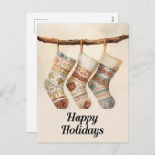 Cozy Patterned Christmas Stockings シーズンポストカード (正面/裏面)