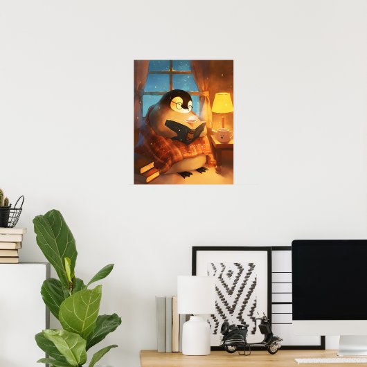 Cozy Penguin Reading Nursery Wall Art Print Poster ポスター (ホームオフィス)