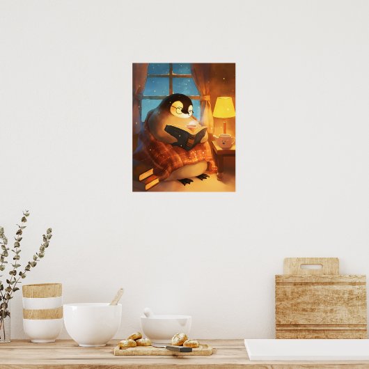 Cozy Penguin Reading Nursery Wall Art Print Poster ポスター (キッチン)