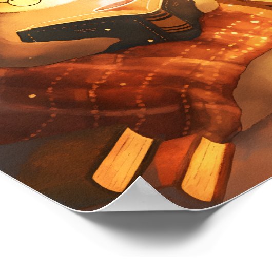 Cozy Penguin Reading Nursery Wall Art Print Poster ポスター (角)