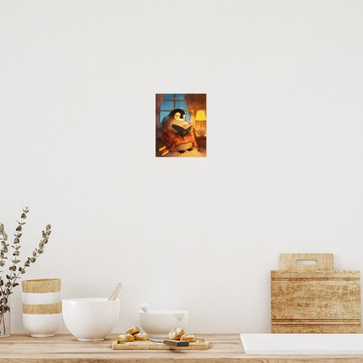 Cozy Penguin Reading Nursery Wall Art Print Poster ポスター (キッチン)