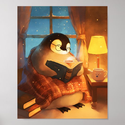 Cozy Penguin Reading Nursery Wall Art Print Poster ポスター (正面)