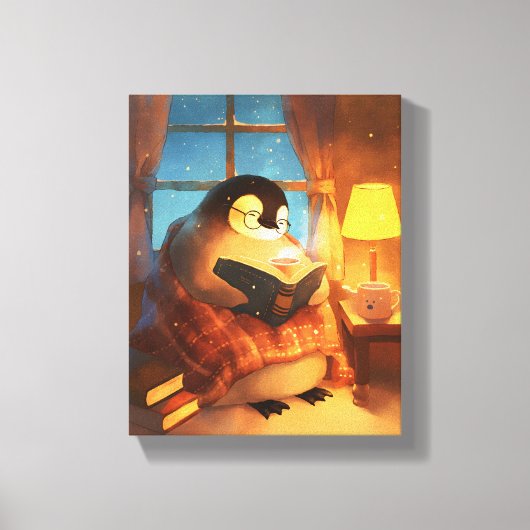 Cozy Penguin Reading Nursery Wall Print Canvas Art キャンバスプリント (正面)
