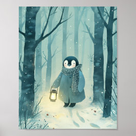 Cozy Penguin – Winter Nursery Wall Art Poster ポスター