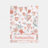 Cozy Personalized Floral Heart フリースブランケット (正面)