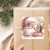 Cozy Personalized Santa and Rudolph Christmas Gift スクエアシール