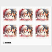 Cozy Personalized Santa and Rudolph Winter Sticker スクエアシール (シート)