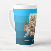 Cozy Pet Friends Chibi Anime Art カフェラテマグ (左アングル)