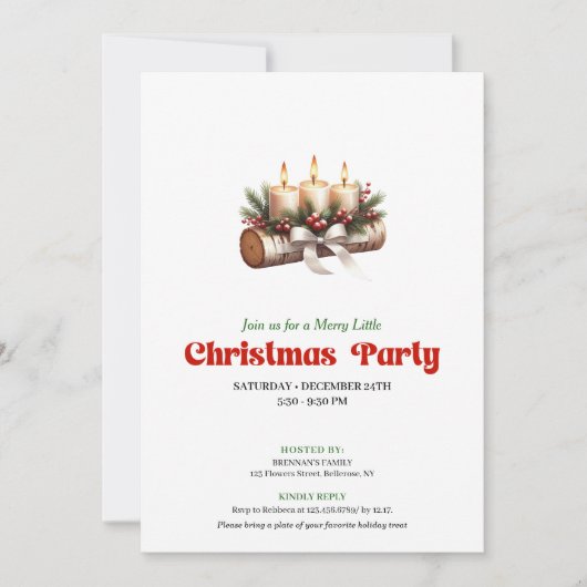 Cozy Pine Wreath Christmas Candles Invitation 招待状 (正面)