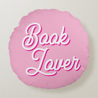 Cozy Pink Book Lover Round Throw Pillow ラウンドクッション
