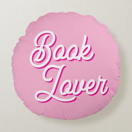 Cozy Pink Book Lover Round Throw Pillow ラウンドクッション (正面)