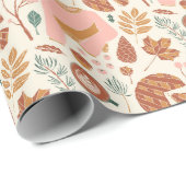 Cozy Pink & Brown Pinecones Plaid Holiday Sweater ラッピングペーパー (ロールコーナー)