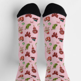 Cozy Pink Christmas Gingerbread Socks ソックス