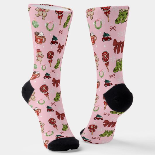Cozy Pink Christmas Gingerbread Socks ソックス (傾斜あり)