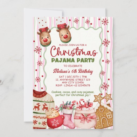 Cozy Pink Christmas Pajama Birthday  招待状 (正面)