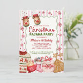 Cozy Pink Christmas Pajama Birthday 招待状 (スタンド正面)