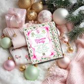 Cozy Pink & Green Coquette Christmas Pajama Party 招待状