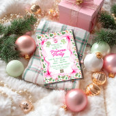 Cozy Pink & Green Coquette Christmas Pajama Party 招待状