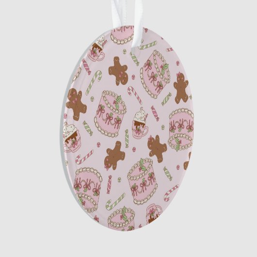 Cozy Pink Pastel Cake & Bow Christmas Apron オーナメント (正面)