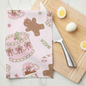 Cozy Pink Pastel Cake & Bow Christmas Apron キッチンタオル (四つ折り)
