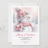 Cozy Pink Snowman Kids Download Christmas Greeting シーズンカード (正面)
