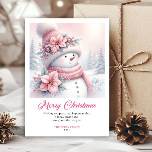 Cozy Pink Snowman Kids Download Christmas Greeting シーズンカード