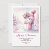 Cozy Pink Snowman Kids Printable Christmas Greetin シーズンカード (正面)
