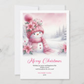 Cozy Pink Snowman Printable Christmas Scene Cards シーズンカード (正面)