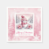 Cozy Pink Snowman Winter Forest Christmas Napkins  スタンダードカクテルナプキン (正面)