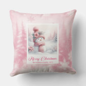 Cozy Pink Snowman Winter Scene Christmas Pillow クッション (裏面)
