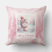 Cozy Pink Snowman Winter Scene Christmas Pillow クッション (正面)