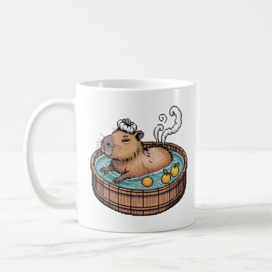 Cozy Pixel Art Zen Capybara Hot Spring コーヒーマグカップ (左)