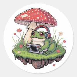 Cozy Pixel Gamer Frog Mushroom ラウンドシール