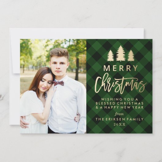 Cozy Plaid Holiday Photo Card in Green シーズンカード (正面)