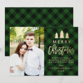 Cozy Plaid Holiday Photo Card in Green シーズンカード (正面/裏面)