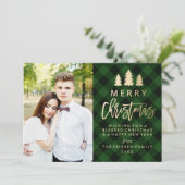 Cozy Plaid Holiday Photo Card in Green シーズンカード (スタンド正面)
