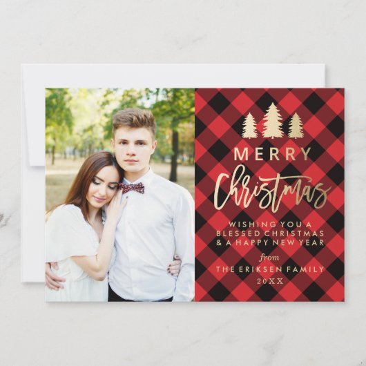 Cozy Plaid Holiday Photo Card in Red シーズンカード (正面)
