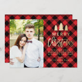 Cozy Plaid Holiday Photo Card in Red シーズンカード (正面/裏面)