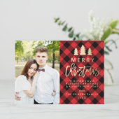 Cozy Plaid Holiday Photo Card in Red シーズンカード (スタンド正面)