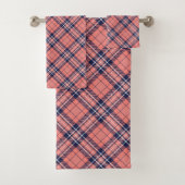 Cozy Plaid Towel Coral Navy Birthday Surprise バスタオルセット (インサイチュ)