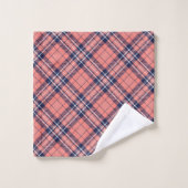 Cozy Plaid Towel Coral Navy Birthday Surprise バスタオルセット (ウォッシュタオル)